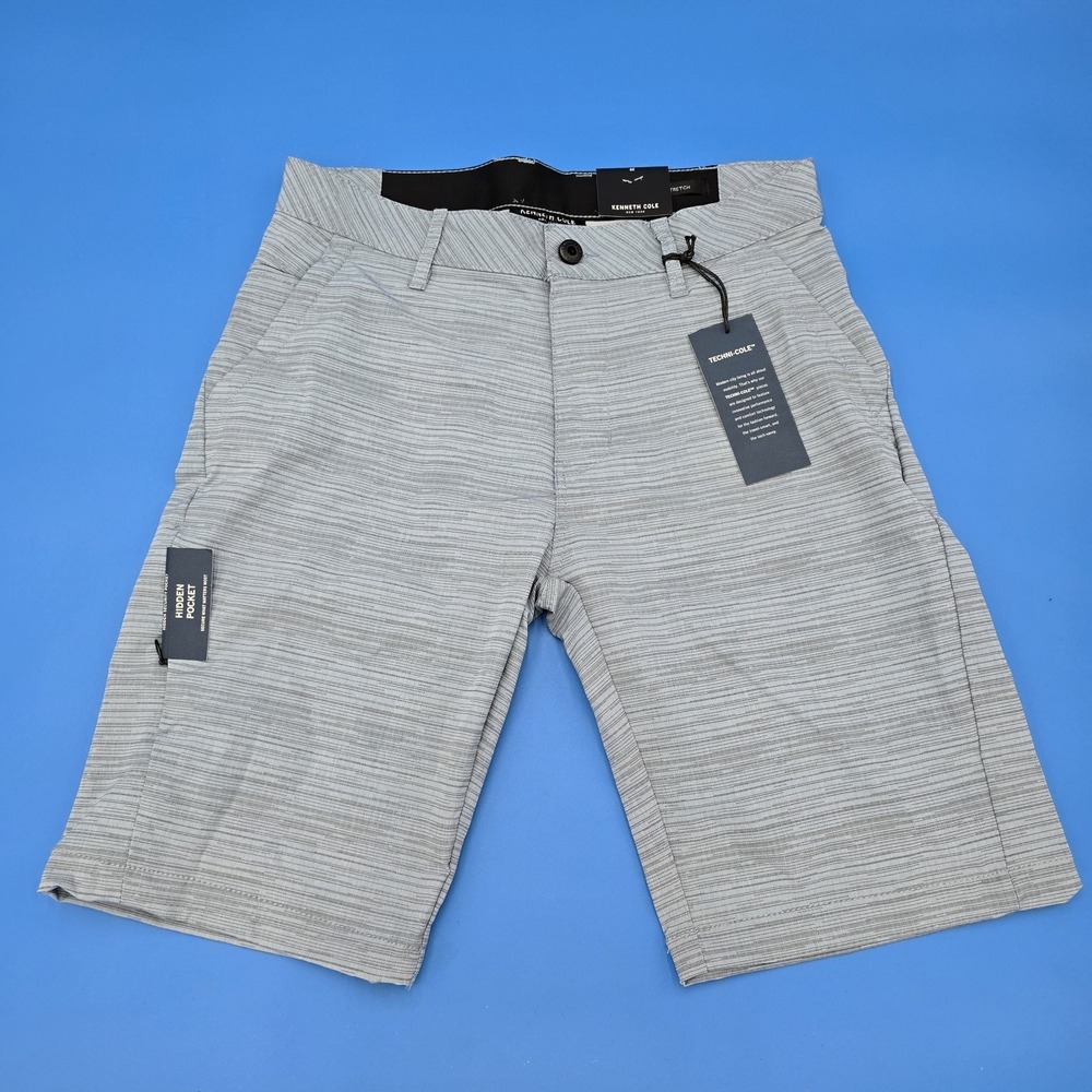 NEW Kenneth Cole Techni-Cole Men's Tech Stretch Slim Fit Shorts Light Grey Sz 29